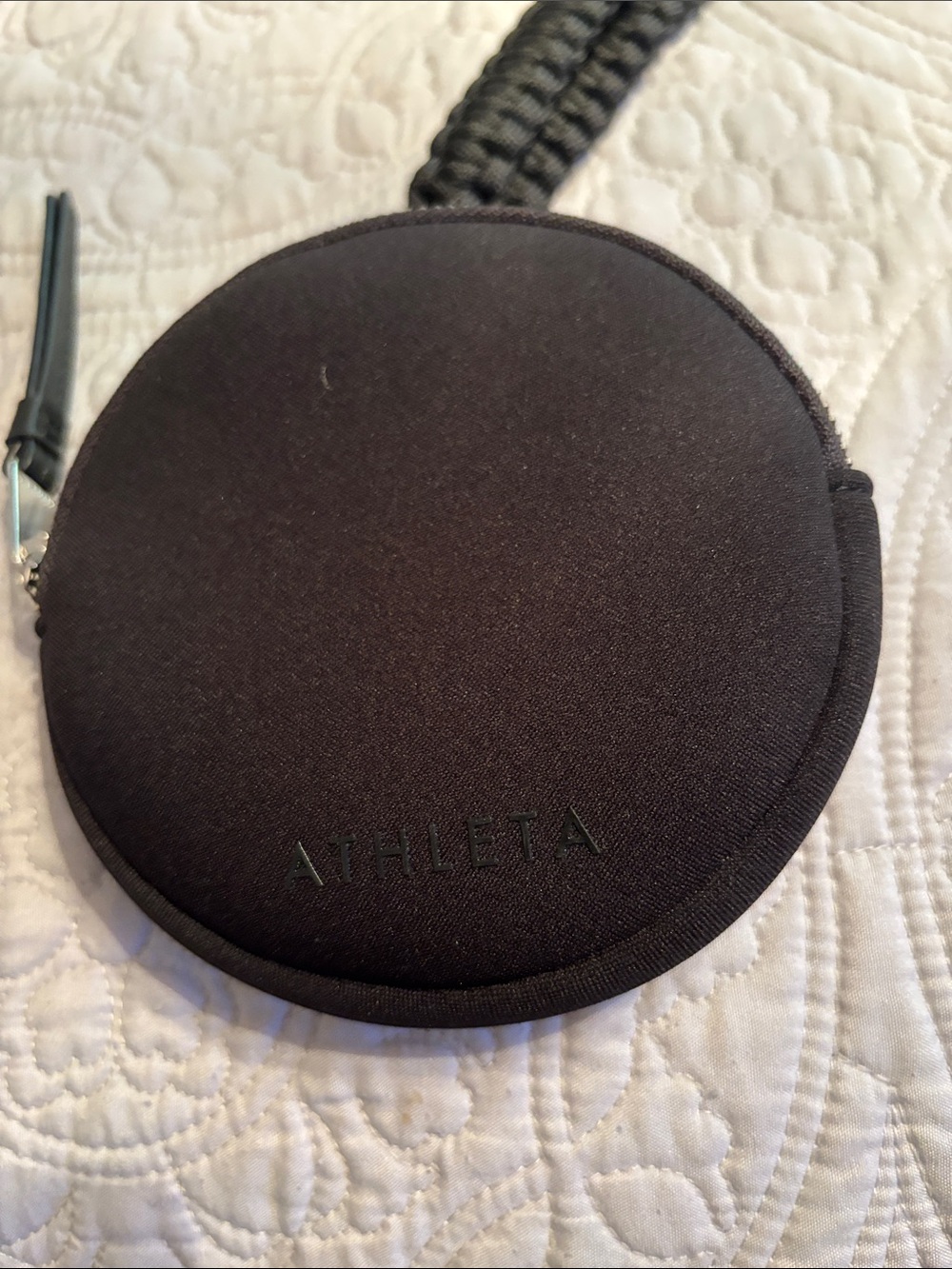 Athleta Black Round Zip Wristlet Pouch with Braided Strap